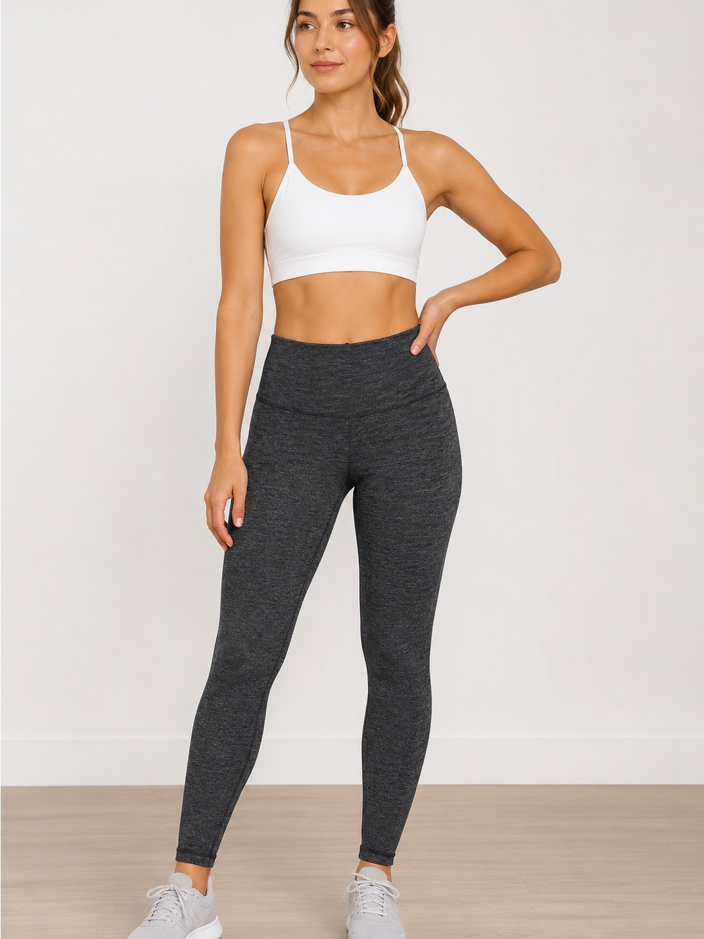 Lululemon Wunder Under High-Rise Leggings Heathered Black Gray Yoga Size 6 EUC